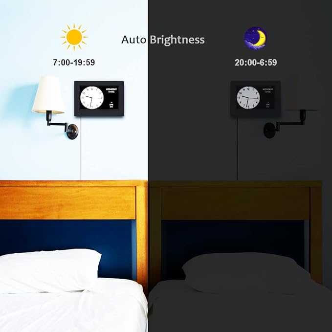 AINFTIME DST Clock with Day and Date for Elderly-3 Display Digital Calendar Alarm Day Dementia Alzheimers Clock with Extra Large Display (7in Black)