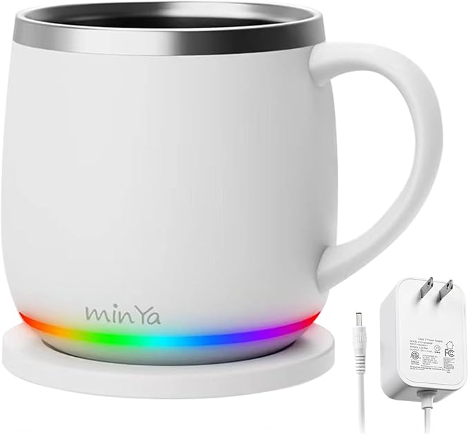 Smart Mug with LED Temperature Display – Coffee Warmer for Office & Home, Perfect Gift for Coffee Lovers,white