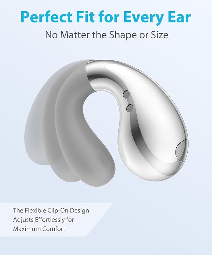 Boytond Ultra Open Ear Earbuds, Comfort Clip On Earbuds, Wireless Bone Conduction Headphones with Bluetooth 5.3, Fast Charging Fast Charging for Running, Sports, and Travel, Glaze Silver