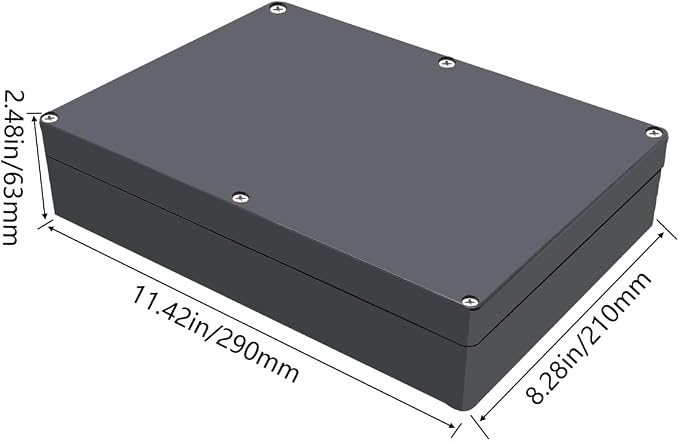 Project Box IP65 Waterproof Junction Box ABS Plastic Black Electrical Boxes DIY Electronic Project Case Power Enclosure 11.42x8.27x2.48 inch (290 x 210 x63 mm)