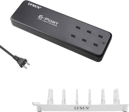 120W USB C Fast Charging Station for Multiple Devices 100W Stand Organizer GaN 6 Port USB Type C Laptop Charger for MacBook Pro/Air, iPhone 14/13/13 Pro/12, Laptop, Tablet, iPad Pro, Galaxy