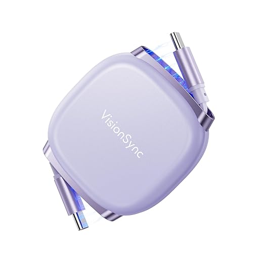 240W USB C to USB C Cable,PD3.2 Retractable USB C Cable with Magnetic Slot for Travel,Car,5 Preset Length,Fast Charging for iPhone 17/16/15,iPad,MacBook,Galaxy S25/24,Purple,3.3ft