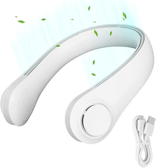 Portable Bladeless Neck Fan, USB Rechargeable Air Conditioner Personal, Mini Quiet Neckband Fan Hands Free with 3 Speeds for Home Office Sport Outdoor 2400mAh