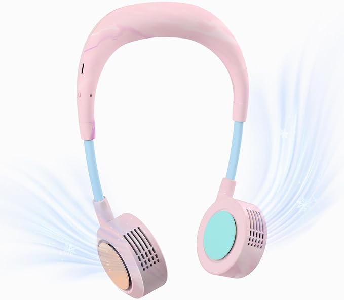 Portable Neck Fan, Hands Free Personal Fan, 5 Speeds, Flexible Small Thin Cooling Fan, Quiet Foldable Rechargeable Wearable Fans, Outdoors, Work, Summer, Hot Flashes (Fluid Pink)
