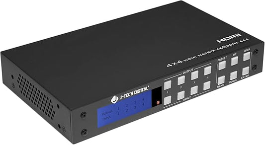 J-Tech Digital 4K 4x4 HDMI Matrix Switch HDMI2.0 4K 60Hz 4:4:4 HDR Compatible with Dolby Vision, with Audio Outputs, Display Panel, Web GUI Control, J-Tech Digital Control App [JTECH-4KM44A]