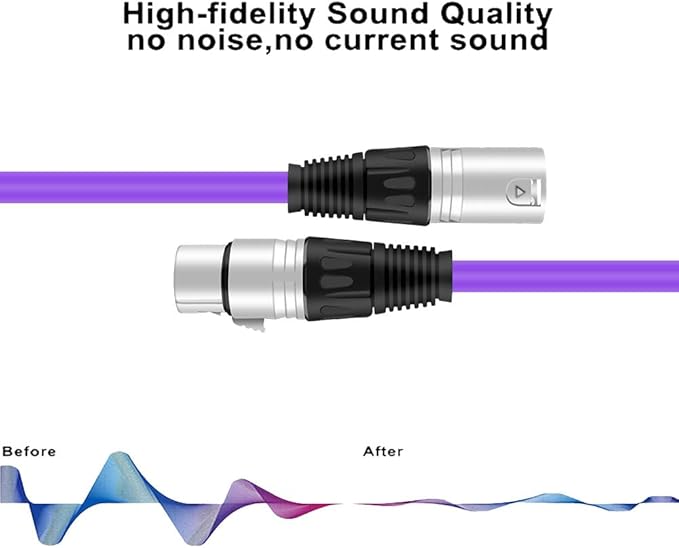 DREMAKE 16.5 FT Low Z XLR Male to XLR Female 3 Pin Speaker Snake Patch Cord XLR to Microphone Cable for Recording, Stage, Most Demanding Studio/Broadcast Use - Purple