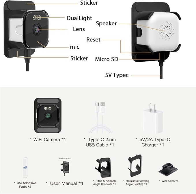 EVERSECU 2K Window Camera with Adhesive Mount, Starlight Color Night Vision, Motion Detection, 2-Way Audio, 2.4G/5G WiFi, Compatible with Alexa, Perfect for Front Door, Porch, Backyard Monitoring