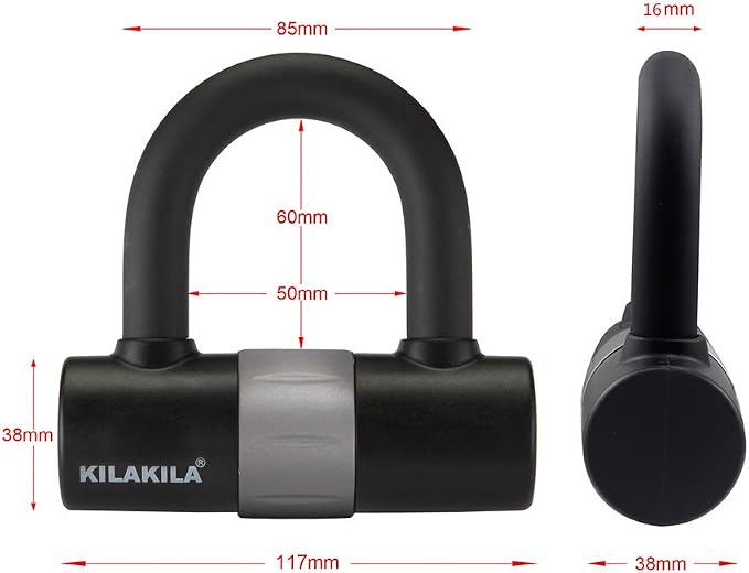 KILAKILA Security Chain Lock - Heavy Duty 10mm Bicycle and Motorbike Lock With 16mm U Lock