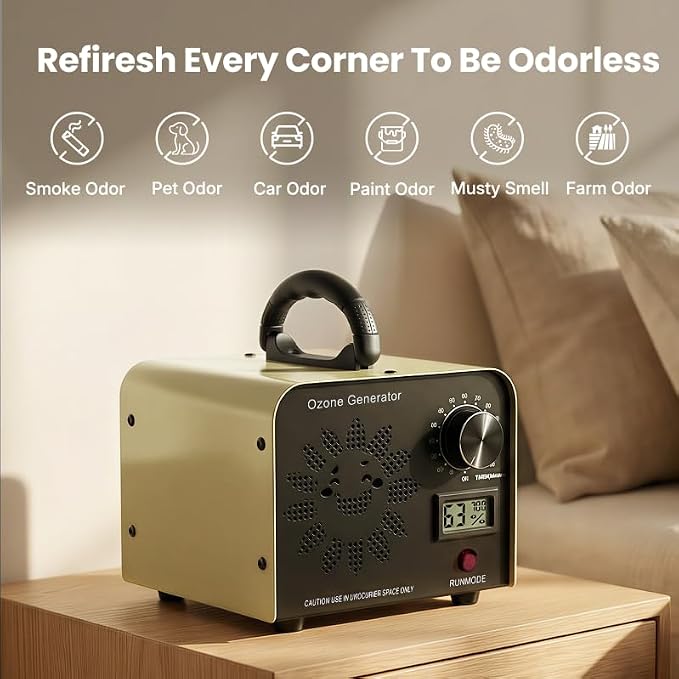 Ozone Generator 90,000mg/h with Temp/Humidity Display, High Capacity Output Portable Ozone Machine Odor Removal, Ozone Air Purifier for Rooms, Smoke, Cars and Pets, Ozone Machine up to 4000sq.ft