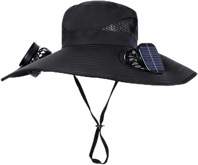 zengxiaoyun Hat with Fan,Solar Fan Hat, Hat with Fans Solar Power for Men Women, Solar & USB Charging Sombrero Black