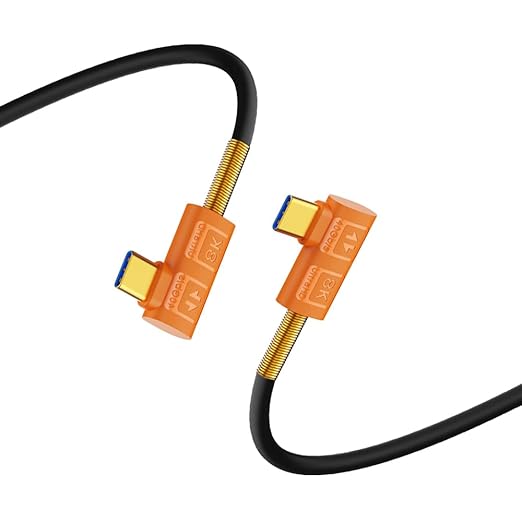 10 inch USB 4.0 Type C Silicone Cable, 40Gbps Bidirectional Data, 240W PD Charging, 8K@60Hz Video, Left Right to Left Right Angle Cord Compatible with Thunderbolt 4/3, Gaming Laptop, Monitor