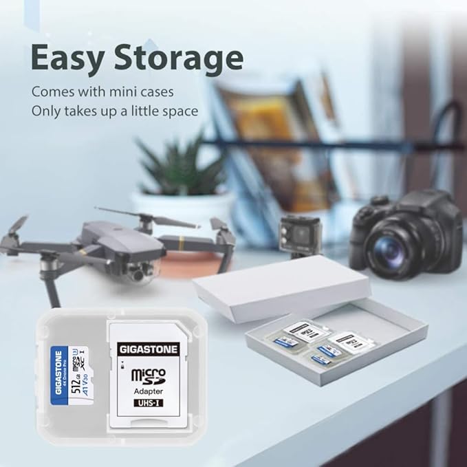 【Designed for Drone】 GIGASTONE 512GB Micro SD Card, 4K Drone Pro, MicroSDXC Memory Card for Security Camera, DJI Drone or Action Camera, 4K Video Recording, UHS-I U3 A1 V30, 100MB/s, with Adapter.
