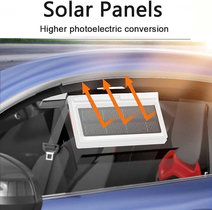 Solar Power Window Vent Rechargeable Car Exhaust Fan, Car Air Purification Fan, Portable Auto Cooling Cooler Fan Mini Summer Air Fan Solar Power Exhaust Fan - White
