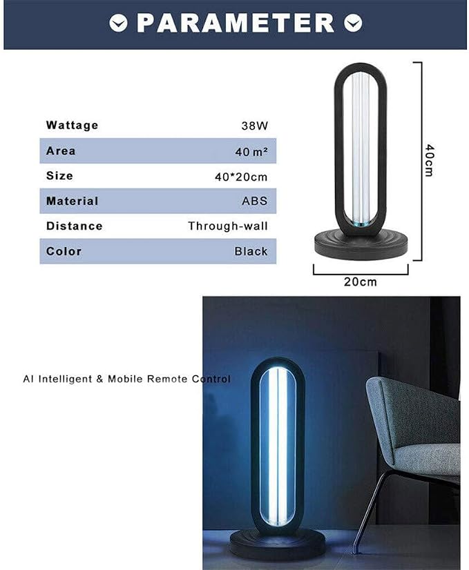 UV Lamp with Ozone Sanitizer Lamp for Home & Commercial – 38W UVC Sanitizer Lamps with Remote Control & 3-Speed Timer (15/30/60 Mins), 99.99% Disinfection Rate,110V Odor Elimination- EPA Certified