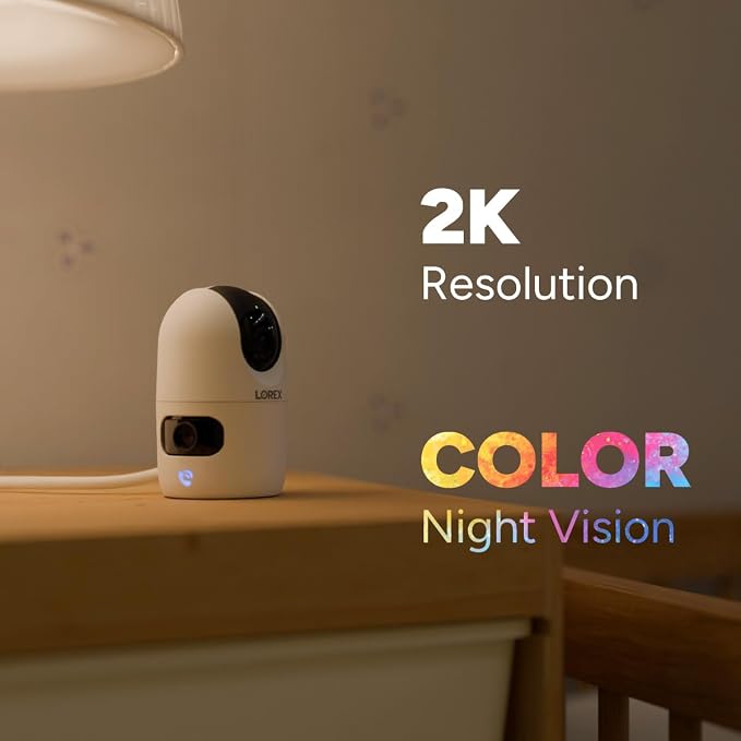 Lorex Connect [New APP] 2K Indoor Dual Lens Wi-Fi 6 Camera | 360° Pan-Tilt | Person & Pet Detection | Color Night Vision | Instant Call | 2-Way Talk | Cloud & Local Storage Option