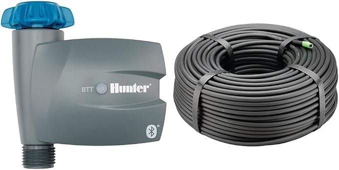 Hunter BTT Single-Zone Bluetooth Tap Timer and Rain Bird 250' 1/4" Drip Irrigation Tubing Bundle