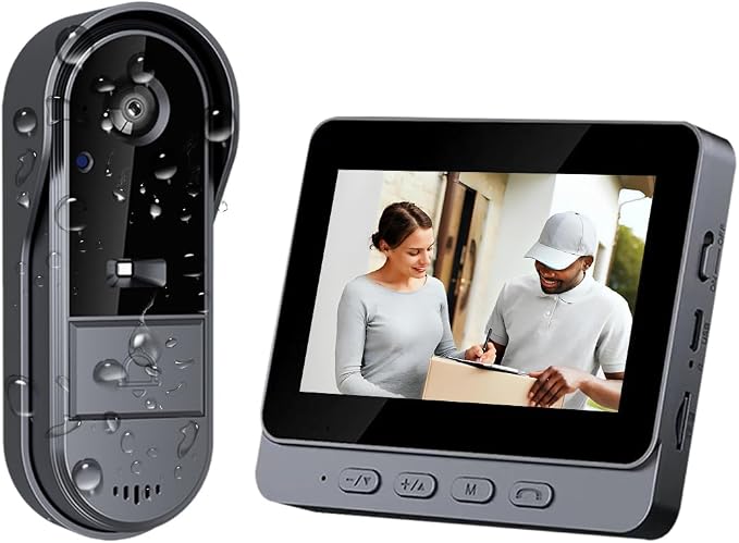 TKMARS Doorbell Camera Wireless No Subscription 1080P, Waterproof Door Bell Camera with Monitor Screen Free Storage NO WiFi and APP Needed, Video Intercom Two-Way Audio, 170° View Angle,Night Vision