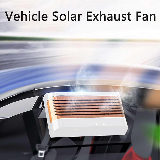 Solar Power Window Vent Rechargeable Car Exhaust Fan, Car Air Purification Fan, Portable Auto Cooling Cooler Fan Mini Summer Air Fan Solar Power Exhaust Fan - White