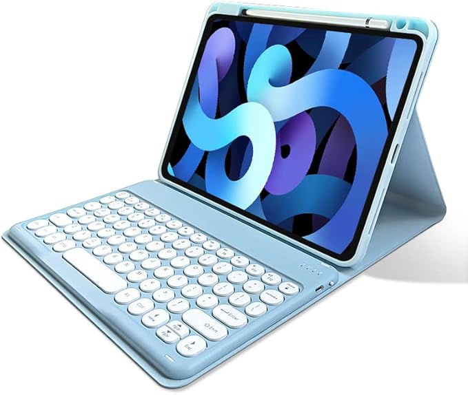 kaitesi Keyboard Case for iPad Air 11 inch M3 M2, Air 5th/4th Generation 10.9 inch, iPad Pro 11 inch 4th/3rd/2nd Generation Detachable Keyboard Case Round Keys (Misty Blue)