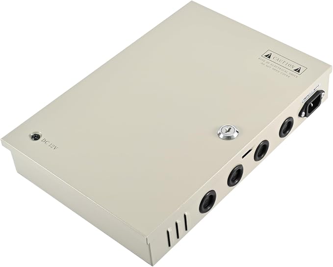 CCTV Power Supply Box 18 Channel 12V 20A, Lockable Metal Power Distribution with Resettable Fuse for Security Cameras DVRs