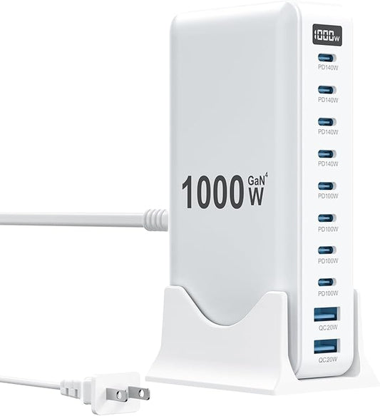 1000W USB C Charger Block,10-Port USB C Charging Station GaN IV Travel Essentials Multiple Port Charging Station,140W Laptop Fast Charger Adapter for MacBook Pro/Air,DELL,iPad,iPhone,Samsung Galaxy
