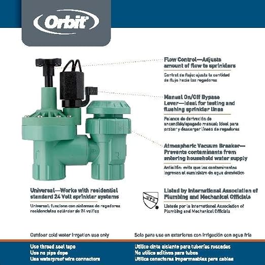 5-Pack Orbit 57604 1-Inch FPT 100 Series Automatic Anti-Siphon Valve with Flow Control and 3/4-Inch Reducer