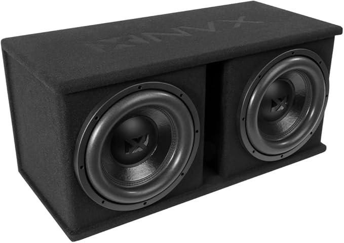 NVX NPKG212 1000W MAX (500W RMS) Loaded Dual 12" Subwoofer with Slot Ported Enclosure and Monoblock Amplifier with Remote Bass Knob