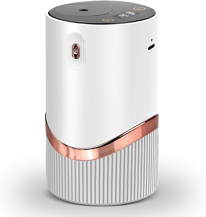 Waterless Essential Oil Diffuser - Aroma Diffuser with Indicator, Portable Smart Scent Air Machine 1/2/3 & Continuous Mist, Anti-TIPP, Timer Setting and Auto-Off Function (White