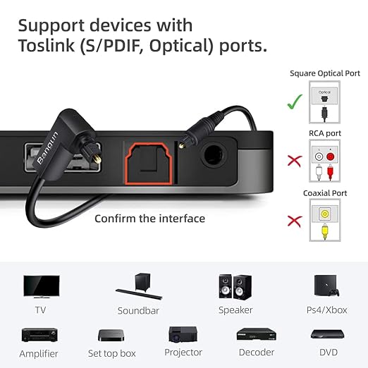 90 Degree Optical Audio Cable, Slim Digital SPDIF Audio Optical Cable, 360 Degree Right Angle Fiber Optic Toslink Cable for Sound Bar, TV, PS4, Xbox, Home Theater, 10ft