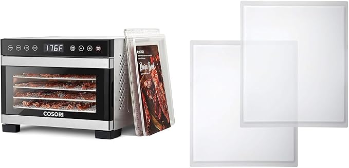 COSORI Food Dehydrator for Jerky, 176°F Temperature Control, 5 Stainless Steel Trays Dryer Machine & Food Dehydrator Accessories, 2Pack BPA-Free Fruit Roll Sheets, C267-2FR