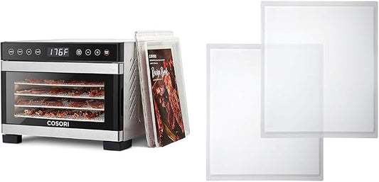 COSORI Food Dehydrator for Jerky, 176°F Temperature Control, 5 Stainless Steel Trays Dryer Machine & Food Dehydrator Accessories, 2Pack BPA-Free Fruit Roll Sheets, C267-2FR