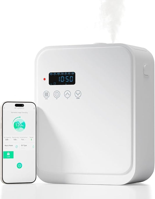 Smart Aroma Diffuser for Home & Business, 240ml Waterless Essential Oil Diffuser with App Control, Covers 400 to 2000 Sq.Ft, Pure Essential Oil Only for Hotel, Office, Spa