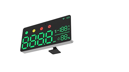 5-in-1 Decibel Meter - 30-130dB Range Wall Mount Sound Level Meter, Large LED Display Noise, Temperature & Humidity, Time Measurement Meter for Home, Classroom, Wall Hanging Sound Decibel Meter