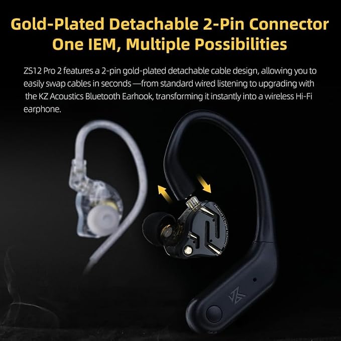 KZ ZS12 PRO 2 in Ear Monitor,1DD+5BA Hybrid Wired Earbud,IEM Earphones,Gaming Earbuds,HiFi Deep DASS IEM for Gaming,KZ Earbuds with 2PIN Cable for Audiophile (with Microphone, Silver)
