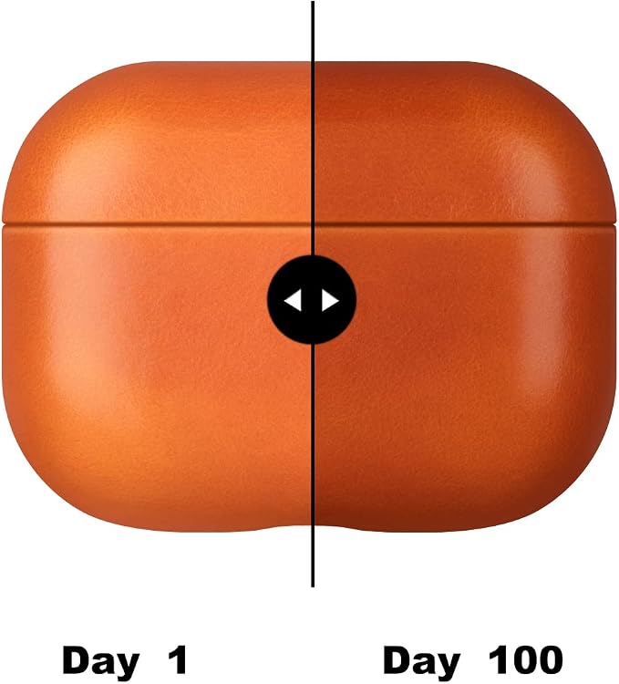 Maogoam for AirPods Pro 2 Leather Case Cover with Button, Genuine Crystal Vegetable Tanned Oil Wax Leather Case for AirPods Pro 2nd Generation, Elegant Style, Front LED Visible, Orange
