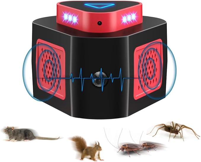 Rodent Repellent Ultrasonic Plug in, Mouse Repellent Get Rid of Mice Permanently Electronic Repellent 4Modes & Strobe Light, 360° Ultrasonic Mouse Blocker Rat Deterrent Indoor for House Garage