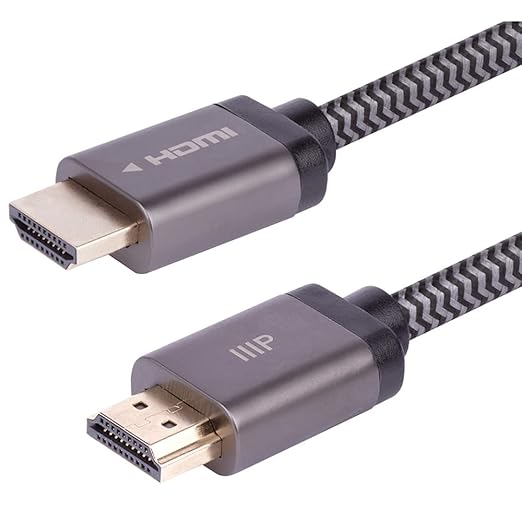 Monoprice 8K Certified Braided Ultra High Speed HDMI 2.1 Cable - 8K@60Hz, 48Gbps, CL2 In-Wall Rated, 30AWG, Dynamic HDR, Compatible With the Latest Gaming Consoles, 5-Pack, 15 Feet, Black/Gray