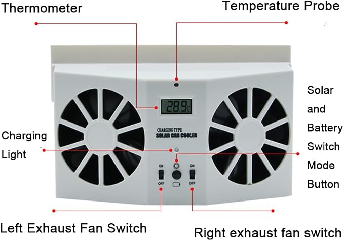 CYDZSW Car Solar Powered Exhaust Fan,Air Flow Window Fans,Solar Powered Exhaust Fan 2W (White)