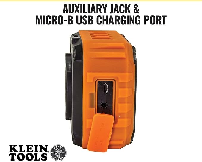 Klein Tools AEPJS2 and AEPJS1 Bluetooth Speakers With Magnetic Strip, Hook, Wireless Portable Jobsite Audio, Hands-Free Calls, IPX5 Waterproof, Worksite Ready