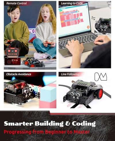 WhalesBot Rocky Smart Robot Car Bundle: STEM Coding & Engineering Kit with FPV Camera Accessory, Real-Time Video, Supports Scratch/Python/C, Remote Control Educational Toy for Kids 8-16
