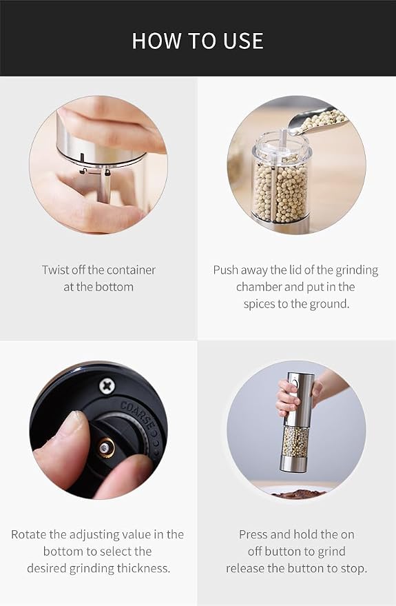 Electric Salt and Pepper Grinder Set, Upgraded 3.2oz (95ml) Large Capacity USB Rechargeable Mill with LED Light & 6 Adjustable Coarseness, Stainless Steel Shaker for Kitchen, BBQ, Gift Giving