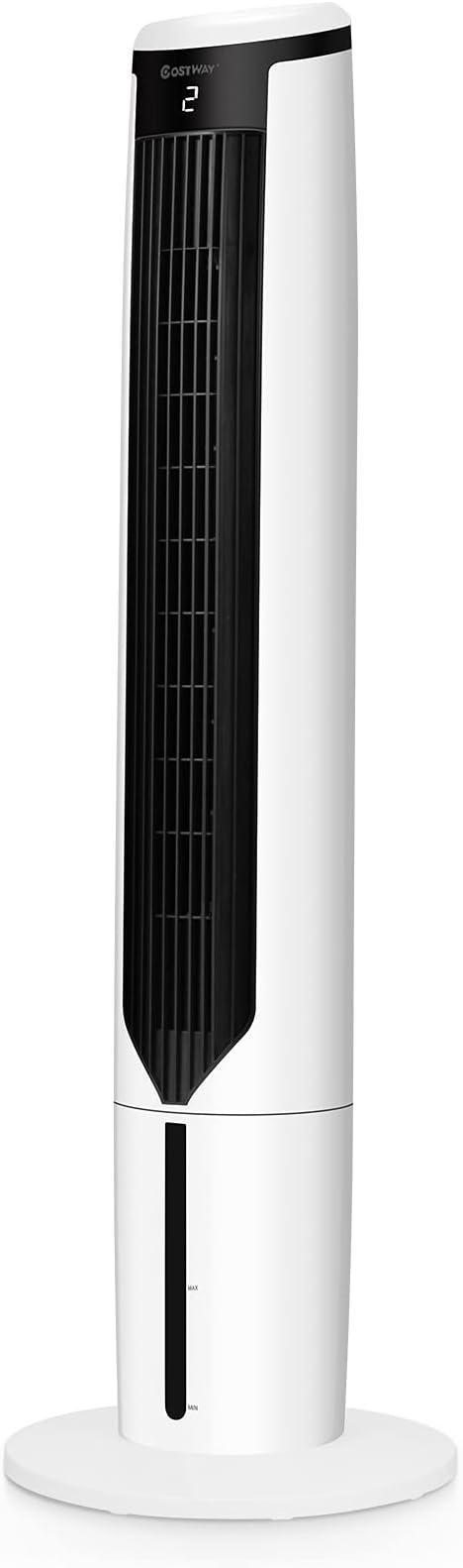 Hysache 3-in-1 Evaporative Air Cooler Humidifier, Portable Bladeless Tower Fan with 9H Time, 3 Modes and 3 Speeds, Remote Control, Display, LED, Ideal for Bedroom, Living Room, Office, White