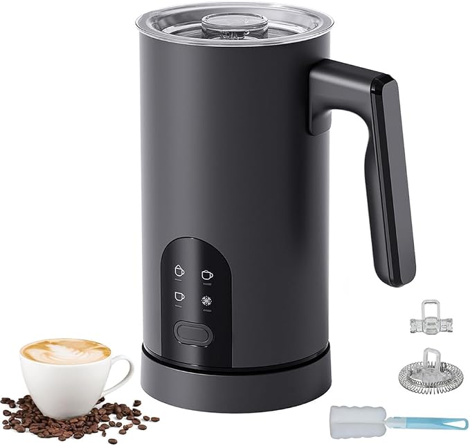 Automatic Milk Frother, 4-in-1 Multifunctional Hot and Cold Foam Maker with Premium Stainless Steel, Fast & Quiet Milk Frother and Warmer for Perfect Latte, Cappuccino and Hot Chocolate