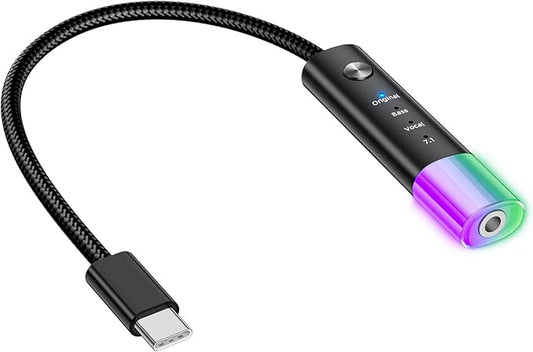 APETOO USB C to 3.5mm Audio Adapter Hi-Res Audio DAC Dongle with 3 EQs - Bass Boost/Clear Vocal/Surround Stereo, Mic & Volume Control, 3.5mm Aux Headphone Converter for iPhone 17 16 15 Galaxy S25 S24