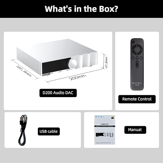 SMSL D200 Audio Decoder | USB/Optical/Coaxial/Bluetooth Input | MQA/MQA - CD Supported | ROHM BD34352EKV Chip | Compatible with Amplifiers/Headphone Amps/Phones/Computers