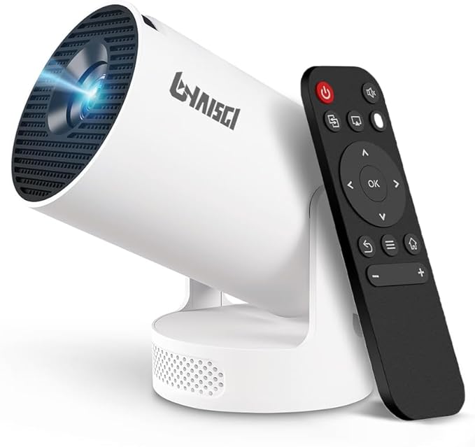 Mini Projector with WiFi and Bluetooth, Portable Projector 4K Support, 5W Soundbase Speaker, Auto Keystone Correction 180°Rotatable Smart Proyector for Movie Home HY300 Ultra