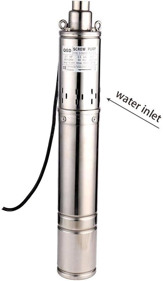 Submersible Deep Well Pump 3.5" OD Pipe 1" Outlet 0.5KW 0.7HP Stainless Steel Submersible Screw Water Pumps for Industrial and Home Use