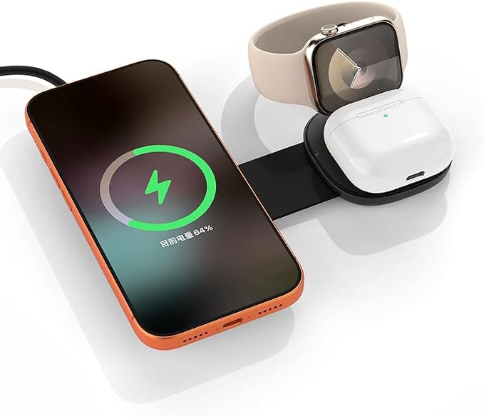 3-in-1 Foldable Magnetic Wireless Charging Station for iPhone 16/15/14/13/12, Apple Watch & AirPods - Slim Portable Multi-Device Charger (Black)
