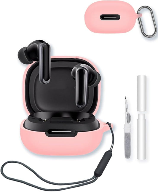 Case for Anker Soundcore P40i Wireless Earbuds,Soft Protective,Shockproof, BOVUGAC Silicone Case Cover with Keychain & Cleaning Kit & Lanyard for Soundcore P40i by Anker.-Pink