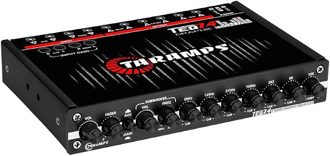 TARAMPS TEQ 7.4 Pro Car Audio Systems 7 Band Graphic Equalizer EQ Blue Lighting Advance Capability Input Channel Adjustment Main Volume Control Adjustable Subwoofer Volume with LPF